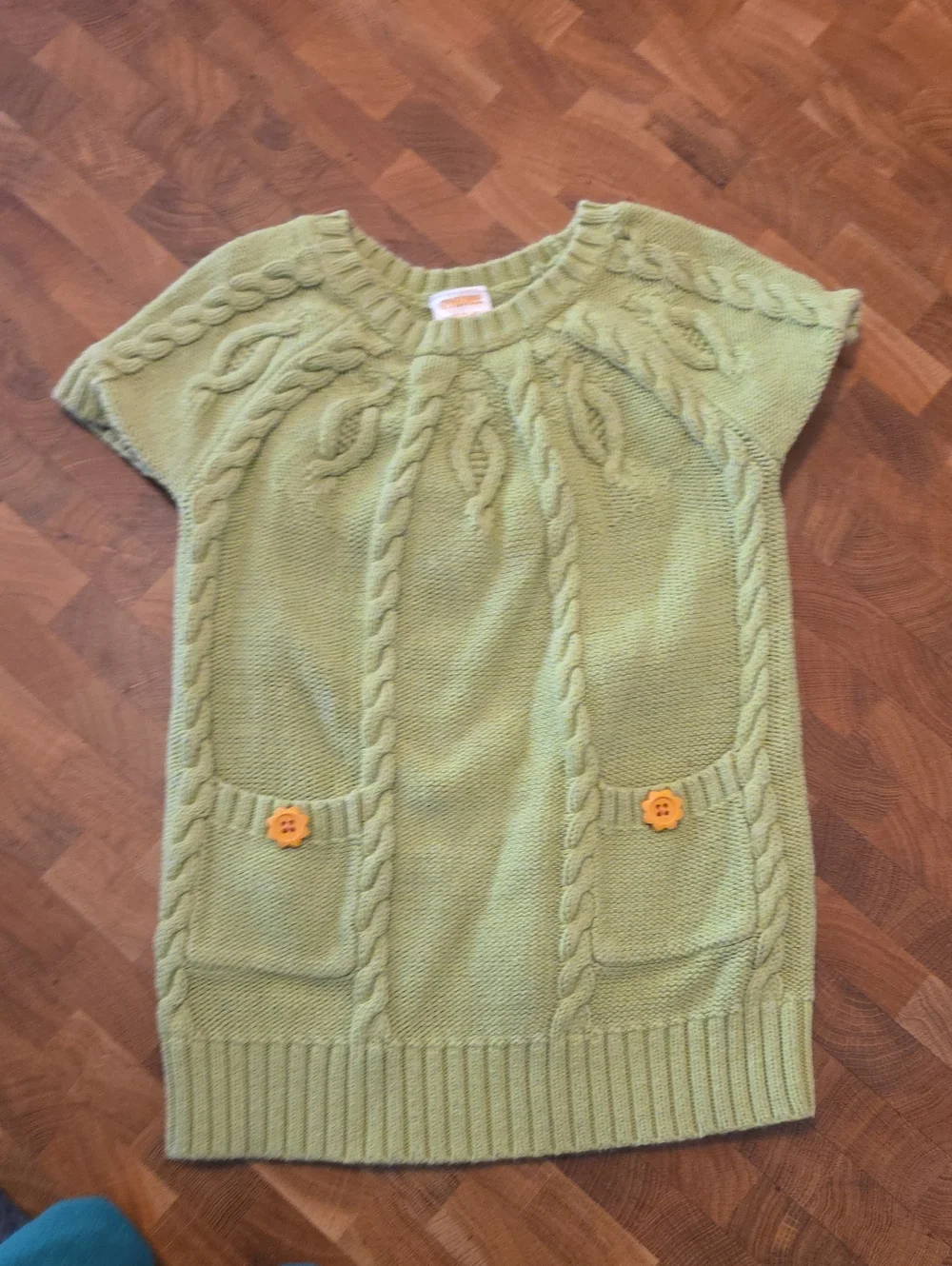 5 /$10 Gymboree Light Green Cable Knit Pocket Dress with Orange Buttons